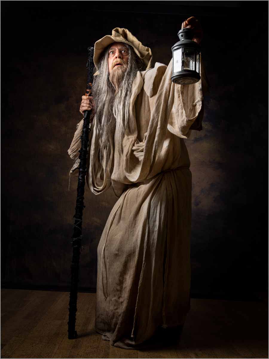 Wizard with lantern and staff