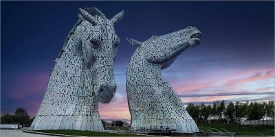 The Kelpies at twilight in Falkirk